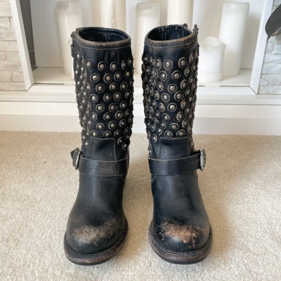 Frye Black Studded Combat Boots - Picture 4 of 6